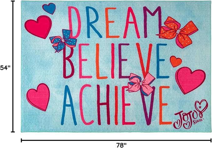 Gertmenian JoJo Siwa Indoor Area Rug - 4x6 Large, Non-Slip, Ideal for Children in Bedroom, Game Room, Classroom, Nursery or Play Area - Dream Believe Achieve, 31199
