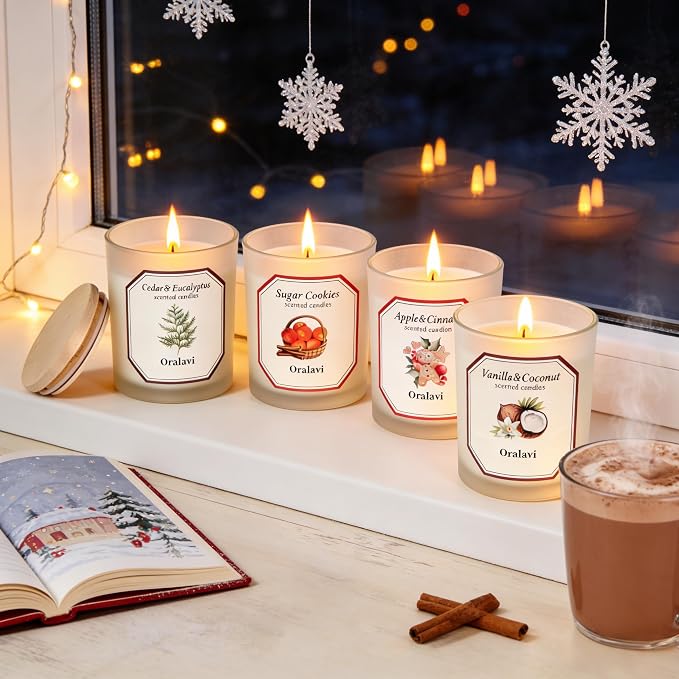 Cinnamon Apple Scented Candles for Home, Non-Toxic Soy Wax 16oz Aromatherapy Candle Gifts for Men & Women, Highly Scented & Long Lasting Candle for Home Relaxation|Stress Relief|Mediation|Spa