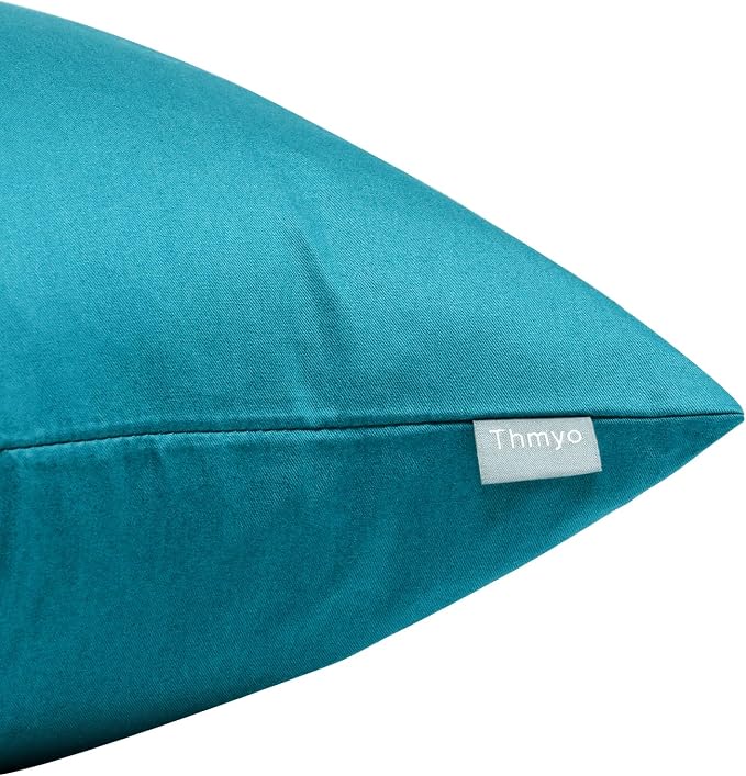 4-Pack 100% Cotton Comfortable Solid Decorative Throw Pillow Case,Thmyo Square Cushion Cover Pillowcase Sublimation Blank Pillow Covers DIY Throw Pillowcase for Sofa(18x18 inch/ 45x45cm,Lake Blue)