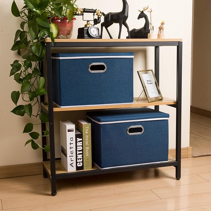 Large Collapsible Storage Bin with Lid [1-Pack] Fabric Foldable Storage Box Organizer Container Basket Cube with Cover for Home Bedroom Closet Office Nursery Royal Blue(17.7x11.8x11.8)