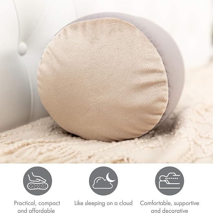 Microbead Bolster Neck Roll Pillow, Gently On Body, Head, Neck & Shoulders No Pain Rest, Relax Sleep - Silky Feel Prevent Wrinkles & Hair Breakage - Lightweight Cylinder Tube, 14" x 8", Stone Grey