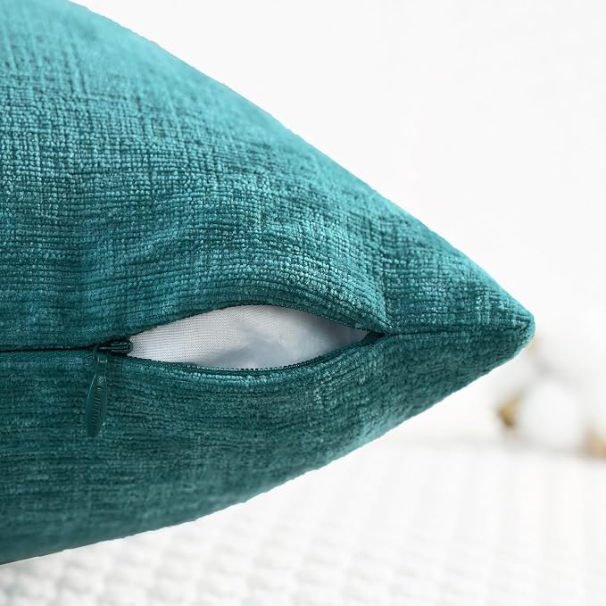 CaliTime Decorative Couch Throw Pillow Covers 24 X 24 Inches Teal | Pack of 2, Cozy Chenille Cushion Cases for Sofa Bed Living Room Farmhouse Home
