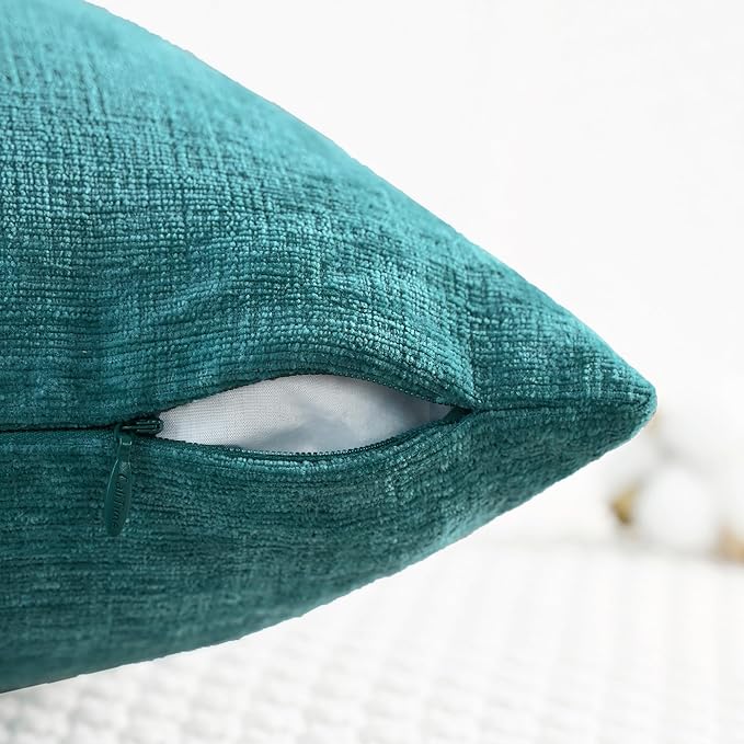 CaliTime Decorative Couch Throw Pillow Covers 16 X 16 Inches Teal | Pack of 2, Cozy Chenille Cushion Cases for Sofa Bed Living Room Farmhouse Home
