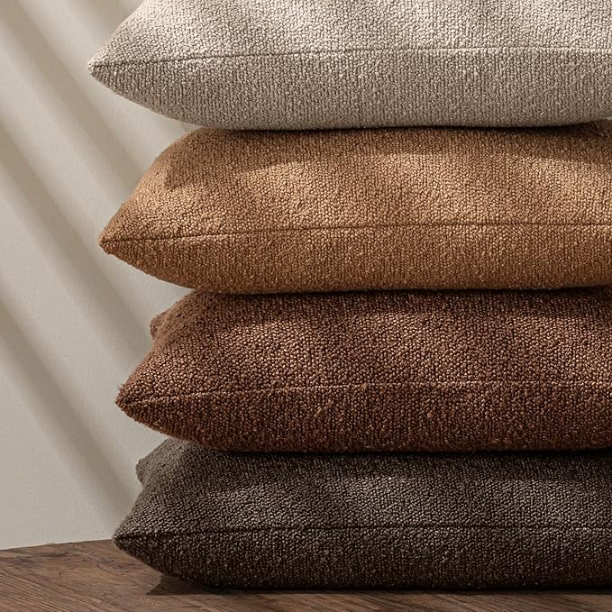 MIULEE 12x20 Decorative Lumbar Boucle Couch Pillow Covers Cocoa Brown | Set of 2 Textured Neutral Fall Autumn Throw Pillow Covers, Accent Solid Pillowcases, Sofa Living Room Home Decor