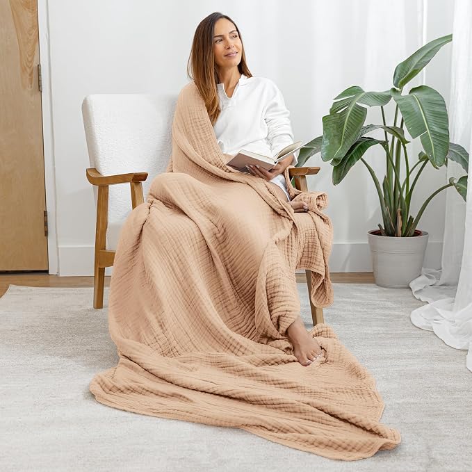 Comfy Cubs Adult Muslin Blanket 50x60” Throw Swaddle Blankets, Cream | 6 Layer Soft, Breathable & Lightweight Muslin Adult Blanket - Machine Washable & Designed in the US Bedding for All Seasons