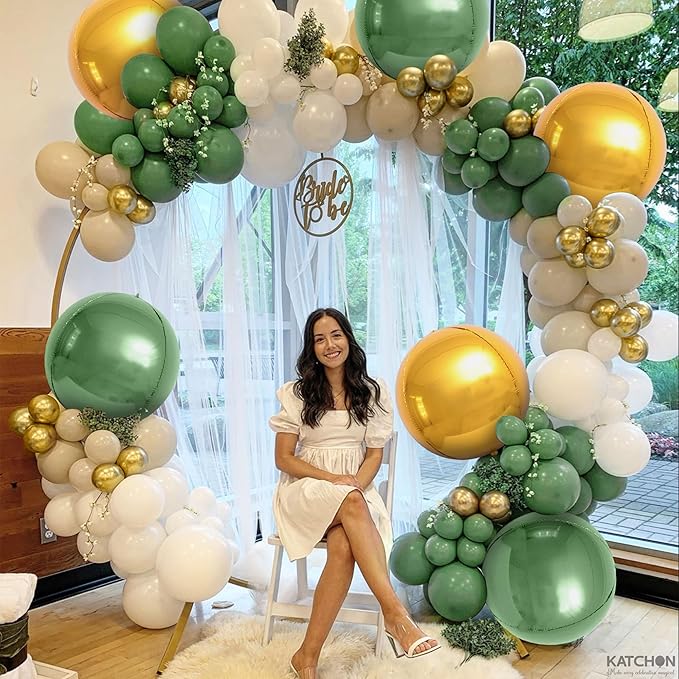 KatchOn, Sage Green and Gold Foil Balloons – 22 Inch, Pack of 6 | Mylar Balloons for Graduation Decorations 2026, Birthday, Engagement, Bridal Shower | Green and Gold Graduation Party Decorations