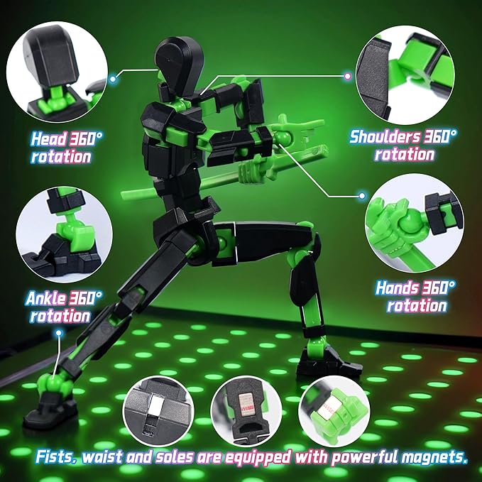T13 Model13 Action Figure,Magnetic Travel Toys for Kids, Lucky 13 Movable Figures,Multiple Gestures and Play Styles,Tabletop Decorations and Gifts for Gaming Enthusiasts. (Black)