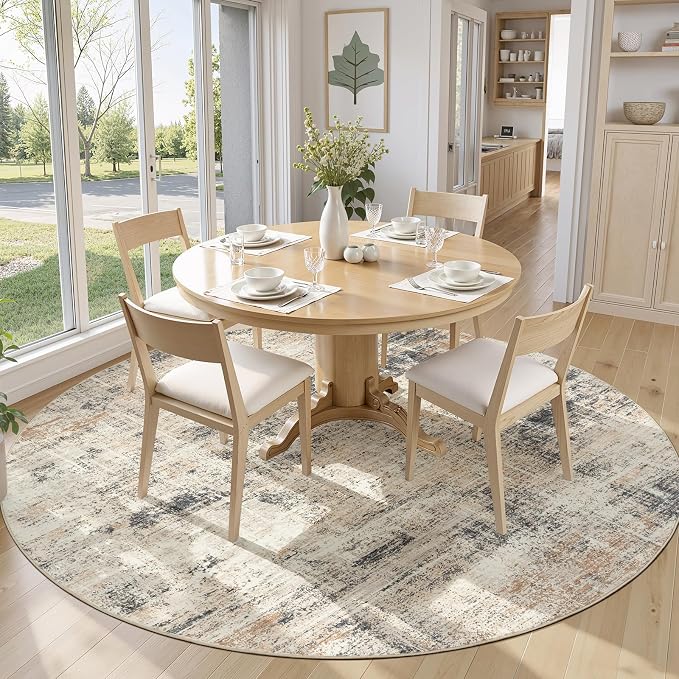 8ft Area Rug for Living Room, Abstract Washable Non-Slip Large Rugs, Gold | Soft Neutral Carpet for Bedroom, Dining Room, Home Office Nursery Indoor, Stain Resistant, Low Pile, Foldable Modern Rug
