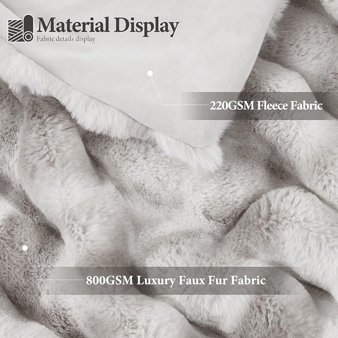 Luxury 1000GSM Rabbit Faux Fur Blanket, Super Heavy Warm Cozy Brown Blankets for Couch Bed Sofa, Ruched Plush Fuzzy Elegant Soft Reversible Mink Blanket Living Room Bedroom, 90" x 90"