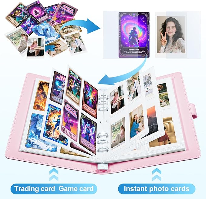 Refillable PU Leather Album A5 Photocard Binder with Adjustable Page,200 Pockets,Compatible with Fujifilm Instax Mini 12 11 9 40 99 90 8 7 Evo LiPlay,Polaroid Snap PIC-300 Z2300 Instant Cameras (Pink)