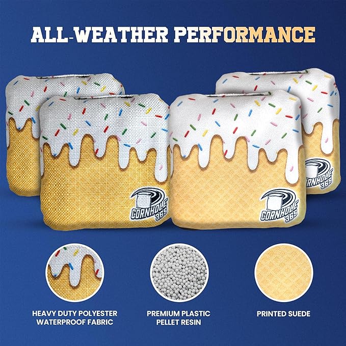 Cornhole365 - Stick & Slide - Professional Corn Hole Bag - Heavy-Duty Double-Stitched Polyester Fabric & Resin Filling for All-Weather - Versatile Regulation Size Cornhole Bean Bags - Set of 8