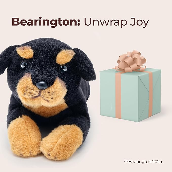 Bearington Lil' Gunner Rottweiler Plush Dog - 8" Adorable Realistic Rottweiler Toy with Soft Fur and Huggable Body - Small Cuddly Puppy Plushie for All Ages for Kids, Adults and Dog Lovers
