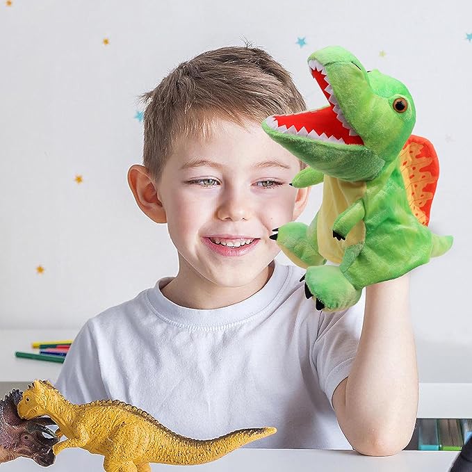 Cuteoy Plush Spinosaurus Hand Puppet Stuffed Animal Toy Open Movable Mouth Creative Role Play Storytelling Dinosaur Plushies Gifts for Kids Toddlers Birthday Christmas