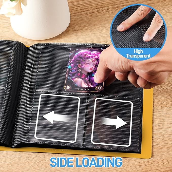 Card Binder, Upgraded 4 Pockets Trading Card Collection Binder for Cards, 160 Pockets Mini Card Book Holder Album - Yellow