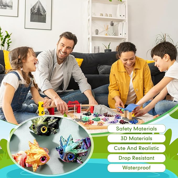 Honoson 12 Pcs 3D Printed Fidget Toy 3D Printed Baby Axolotl Small Animal Toy Flexible Cute Articulating Pet Stress Relief Fidget Toys for Play and Display(6cm)