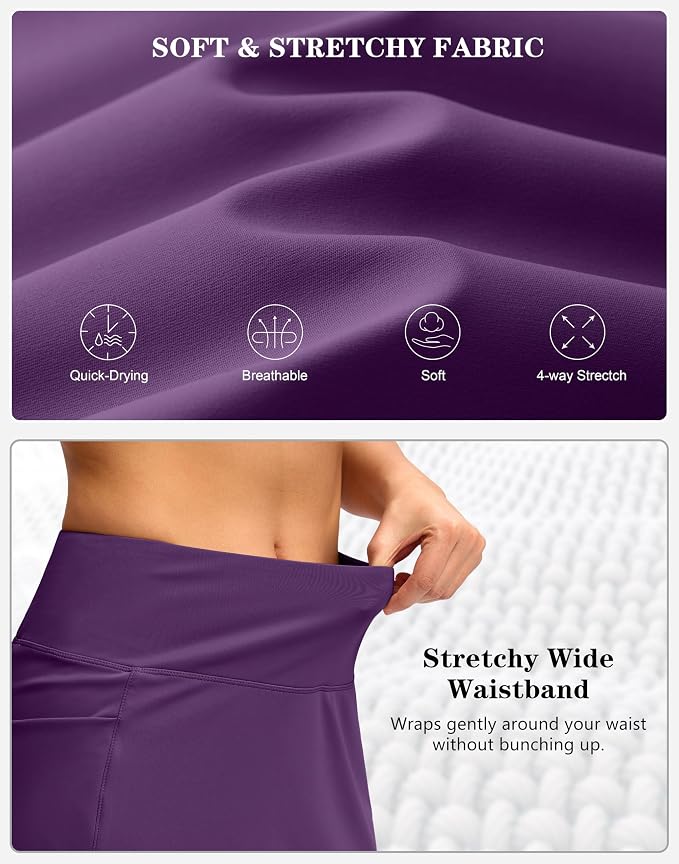 Women's Golf Skirts Skort 4 Side Pockets High Waisted Stretchy Tennis Skirt | Silky Soft, Lightweight, Breathable, Built-in Mesh Shorts, High Waisted, Elastic waistband, Moisture-Wicking, Athletic