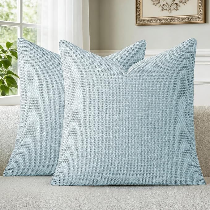 a moment Baby Blue Chenille Throw Pillow Covers 18x18 Inch Pack of 2 Modern Decorative Throw Pillow Covers Farmhouse Cross Covers Home Decor for Sofa Bedroom Living Room
