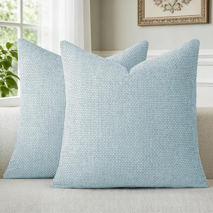 a moment Baby Blue Chenille Throw Pillow Covers 22x22 Inch Pack of 2 Modern Decorative Throw Pillow Covers Farmhouse Cross Covers Home Decor for Sofa Bedroom Living Room