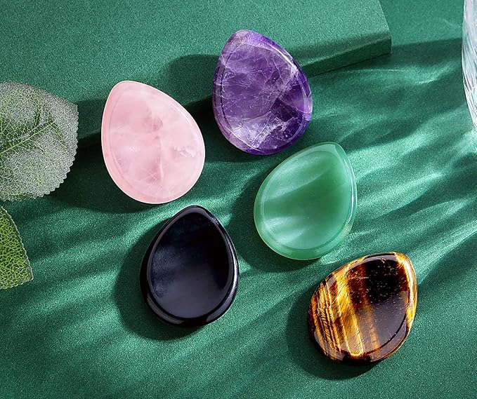 QINJIEJIE 2PCS Worry Stone for Anxiety Tiger's Eye Obsidian Healing Crystals Sets Hand Carved Thumb Stones Pocket Gemstones Meditation Crystal Reiki Relax Palm Stone Anxiety Relief Items