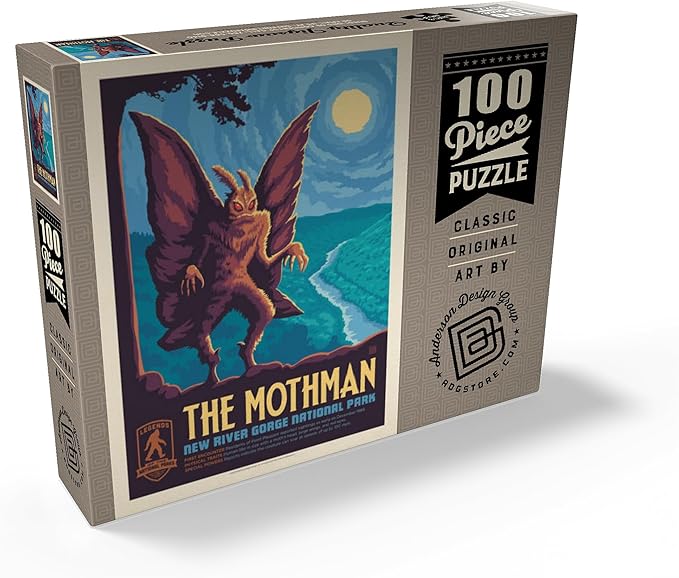 MyPuzzle Legends of The National Parks: New River Gorge's Mothman, Vintage Poster - Premium 100 Piece Jigsaw Puzzle for Adults