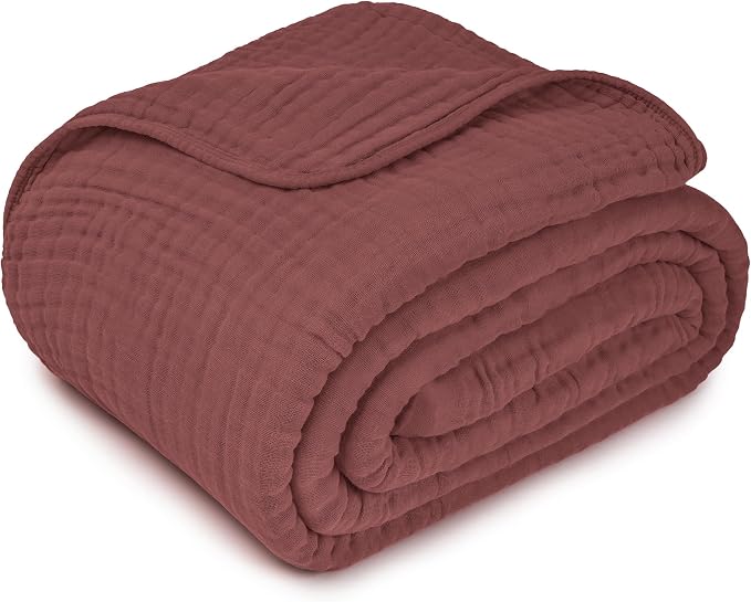 Comfy Cubs Adult Muslin Blanket 90x90” Queen Swaddle Blankets, Wine | 6 Layer Soft, Breathable & Lightweight Muslin Adult Blanket - Machine Washable & Designed in the US Bedding for All Seasons
