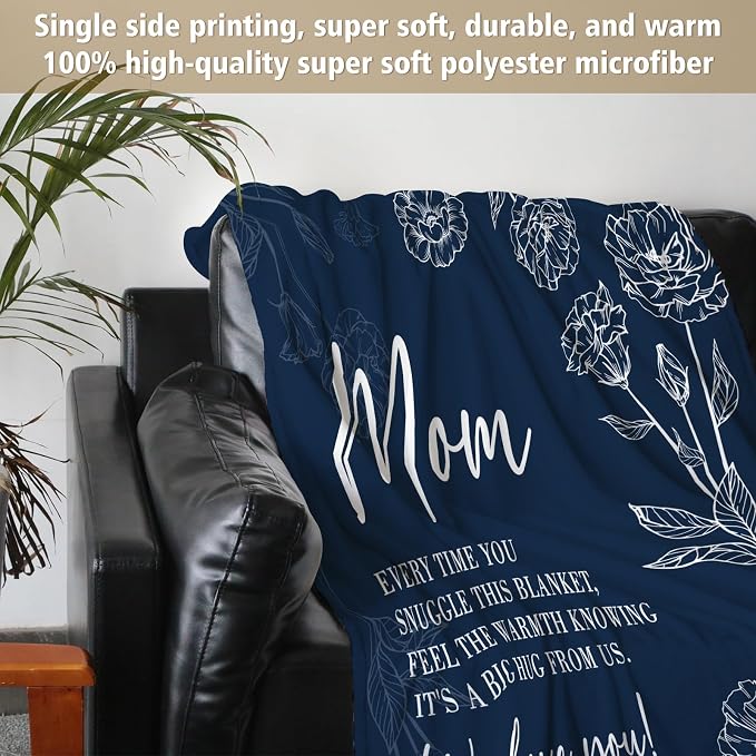 GiltGlimmer Mom Birthday Gifts, Mom Floral Blanket Blue, 60" x 50" | Gifts for Moms from Daughter Son, We Love You Present for Mother Mommy Christmas Mothers Day