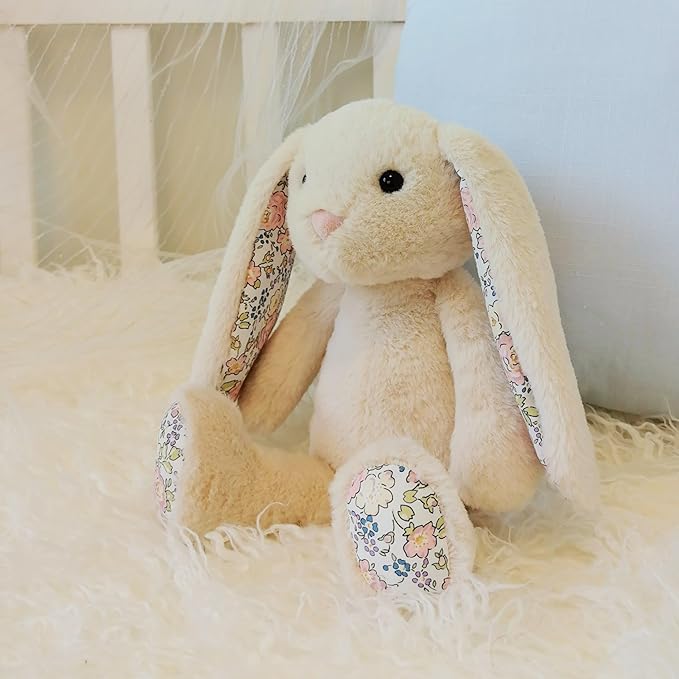 Easter Bunny Stuffed Animals with Cotton,Safe Material Soft Washable Stuffed Bunny,Cute Plush Toy Rabbit Easter Decoration Birthday Gift for Boys and Girls, Crushed Flower,9"
