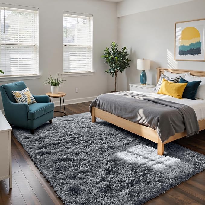 yongyangjuxin Fluffy Rug Shag Area Rug, Grey 6x9 Area Rugs for Living Room, Large Shag Area Rugs for Bedroom Room Home Decor, Upgrade Anti-Skid Rectangular Fuzzy Rugs