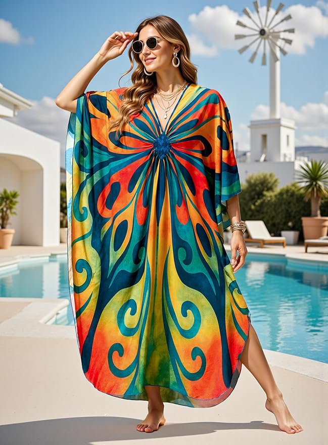 Mumu Dresses for Women Plus Size, Bohemian Kaftan Beach Cover Up Long Maxi Nightgown Soft Loungewear