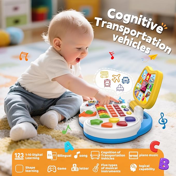 Interactive Laptop Toys for Toddler 2-4: Educational Bilingual Kids Computer with LCD Screen & Learning Toys for 2-3 Year Olds -Birthday Gifts for Boys & Girls