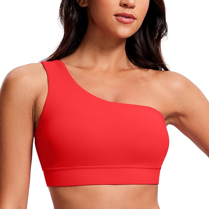 CRZ YOGA Butterluxe One Shoulder Sports Bras for Women - Sleeveless One Strap Low Impact Asymmetrical Workout Yoga Tops