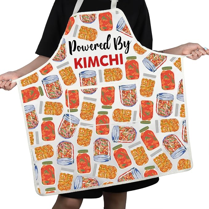 VAMSII Korean Lover Gift Powered by Kimchi Apron With Pockets Kimchi Get Cultured Kitchen Gift Korean Food Lover Gift