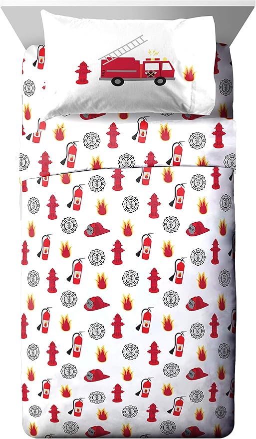 Jay Franco Trend Collector Go Fire Truck Go 4 Piece Toddler Bed Set - Includes Comforter & Sheet Set - Super Soft Fade Resistant Microfiber Bedding
