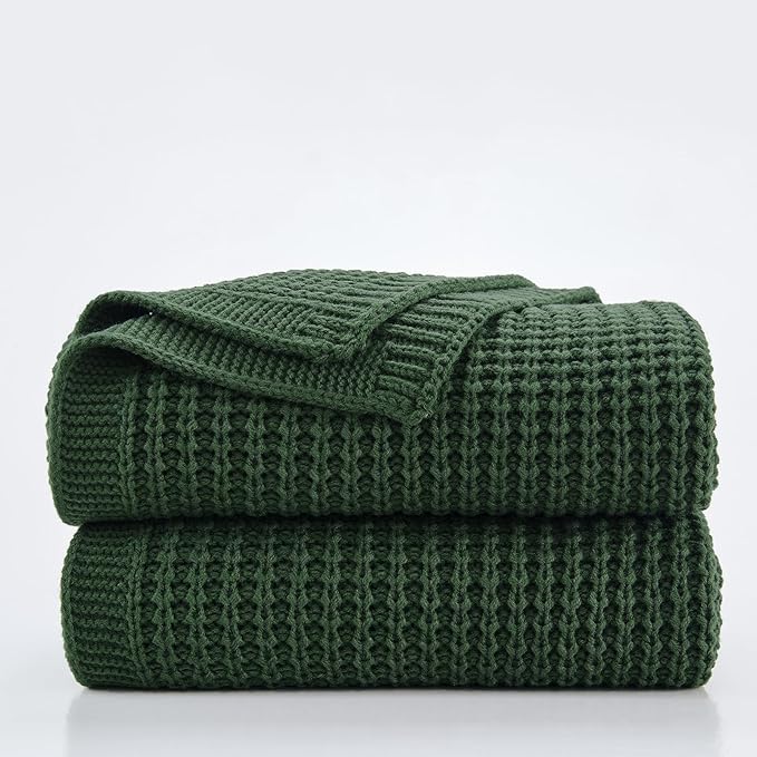 Douceur Christmas Green Throw Blanket for Bed, Soft Chunky Cable Knit Throw Blanket, Classic Fisherman's Rib Stitch Pattern Throw for Living Room,60"X80"