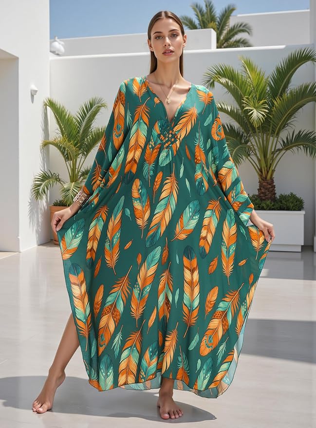 Mumu Dresses for Women Plus Size, Bohemian Kaftan Beach Cover Up Long Maxi Nightgown Soft Loungewear