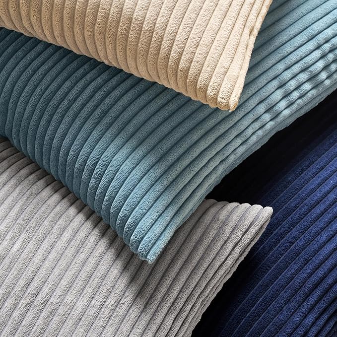 MIULEE Decorative Corduroy Throw Pillow Covers Set of 2 18x18 Dark Blue | Soft Striped Textured Cushion Cases, Boho Coastal Square Pillowcases for Home Decor, for Couch Chair Sofa Bed Living Room