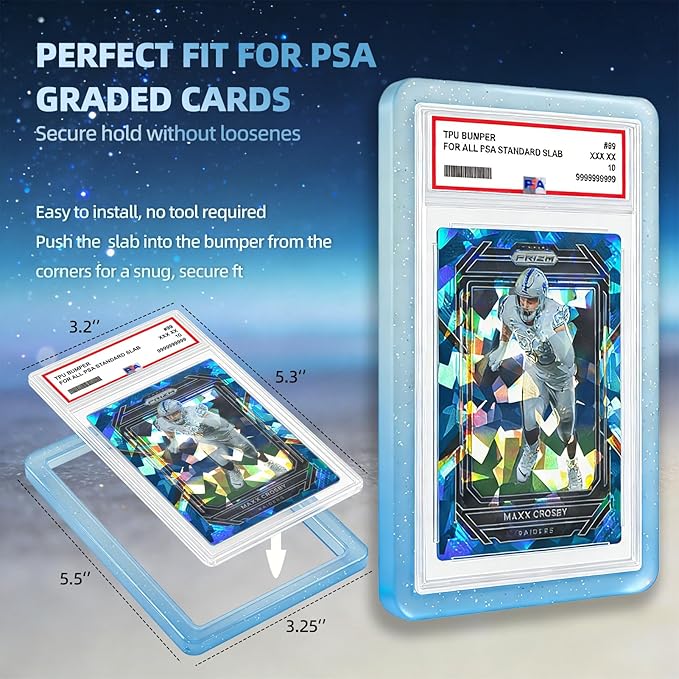 NAKIS Slab Guard for PSA Graded Cards, 1 Pack TPU Slab Protector Graded Bumper Guard for PSA Graded Card Only, Gradient Color Glitter Limited Edition, COLOR8