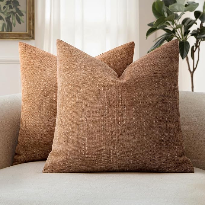 MIULEE 24x24 Inch Euro Textured Chenille Throw Pillow Covers Brown | Pack of 2 Decorative Soft Throw Pillows,Solid Textured Cushion Covers,Modern Home Decor for Bed Couch Sofa Bedroom Livingroom