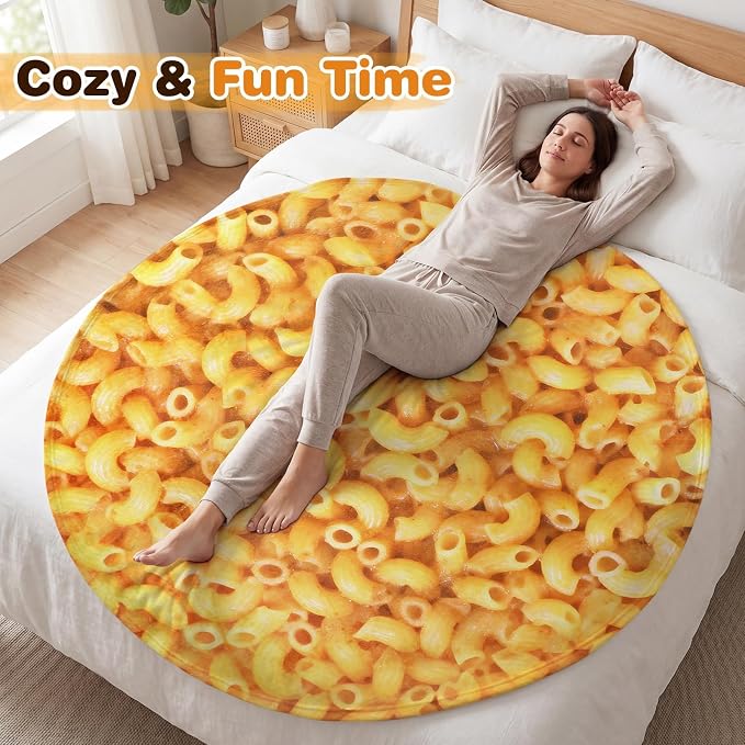 SeaRoomy Macaroni Blanket, Realistic Food Funny Round Blanket, 60 in | White Elephant Gifts, Gag Gifts For Teen Boys & Girls, Novelty Christmas Birthday Presents, Double Sided, Soft Flannel