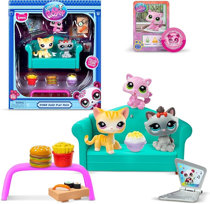 Littlest Pet Shop - Diner Dash Play Pack, Gen 7 Authentic LPS Bobble Head Toy Figure, Collectible Toy Animal, Ages 4+ - Amazon Exclusive