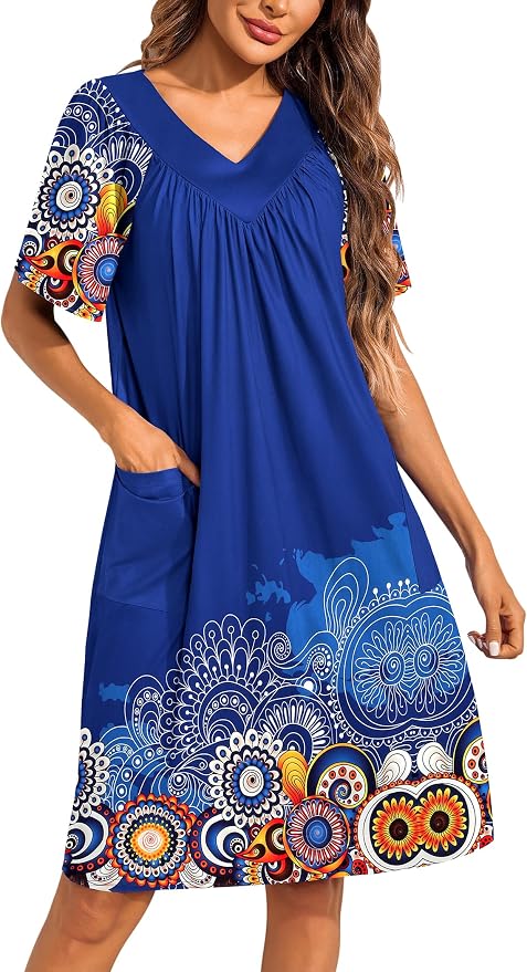 Ekouaer Womens House Dress Floral Print Moo Moos Nightgowns Moomoo Dresses Mumus with Pockets