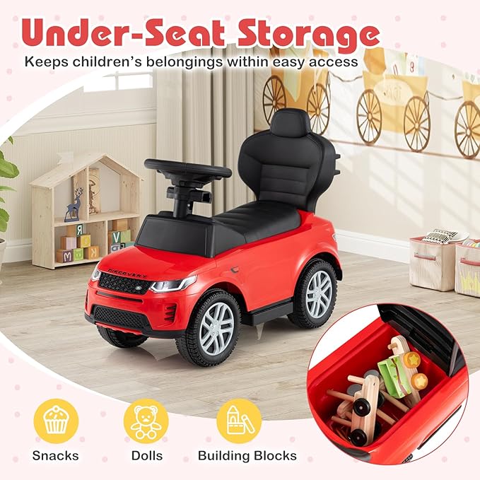 Costzon Push Car for Toddlers, 3 in 1 Land Rover Discovery Stroller Sliding Walking Car with Handle, Horn Sound, Underneath Storage, Armrest Guardrail, Foot-to-Floor Ride On Toy for Boys Girls (Red)