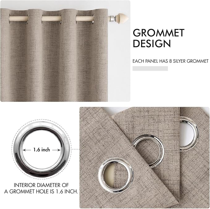 MIULEE 100% Blackout Linen Textured Curtains for Bedroom Solid Thermal Insulated Linen Grommet Room Darkening Curtains & Drapes Luxury Decor for Living Room 52 x 63 Inch (2 Panels)