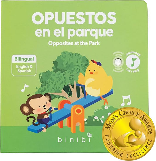 Binibi Spanish Musical Book for Babies & Toddlers 1-3 | Opuestos en el Parque | Bilingual Sound Book