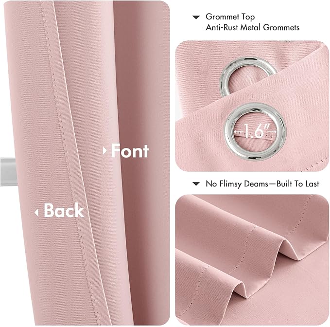 MIULEE Blackout Curtains for Bedroom 2 Panels 29 x 40 Inch Long Pink | Thermal Insulated, Living Room Darkening Grommet Drapes, Noise Reducing, Light Blocking Window Treatments