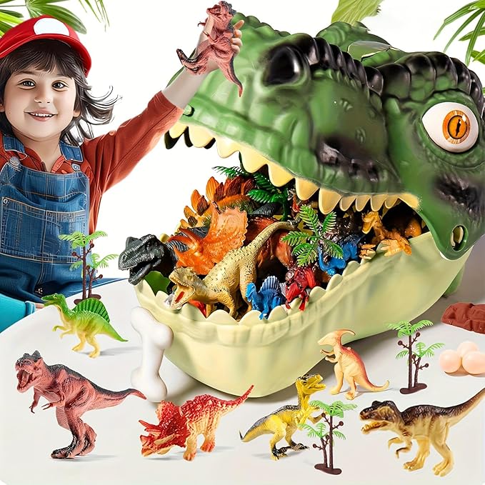 52Pcs Dinosaur Toys for Kids 3-5, Realistic Dino Figures Educational Set with T-Rex Head Storage Box, Safe Plastic Playset, Ideal Gift for Toddlers Boys Girls
