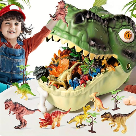 52Pcs Dinosaur Toys for Kids 3-5, Realistic Dino Figures Educational Set with T-Rex Head Storage Box, Safe Plastic Playset, Ideal Gift for Toddlers Boys Girls
