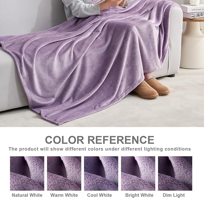 Hansleep Throw XL Fog Purple Fleece Blanket, Soft Flannel Bed Blanket | Fuzzy Cozy Blanket 50x70 Inches, Multi-use for Bed, Sofa, Couch, Travel, Camping, All Season Warm Lightweight Cover