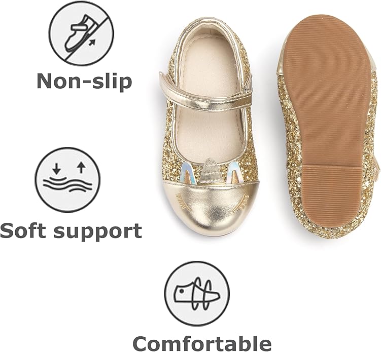 THEE BRON Mary Jane Ballet Flats - Girls' Dress Shoes with Hook & Loop Closure