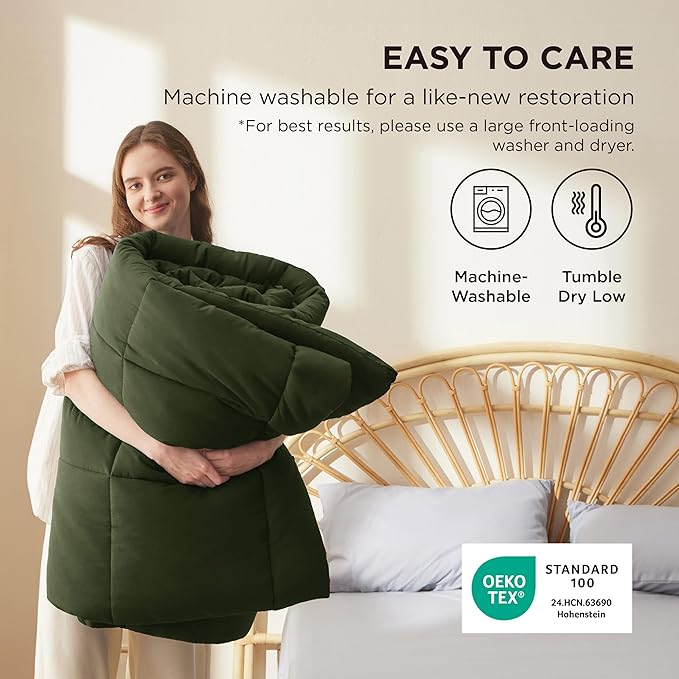 Bedsure Comforter Duvet Insert - Quilted Comforters Cal King Size, All Season Duvet, Down Alternative Bedding, with 8 Tabs, Gifts for Women/Men, Olive Green, California King 96 X 102 Inches